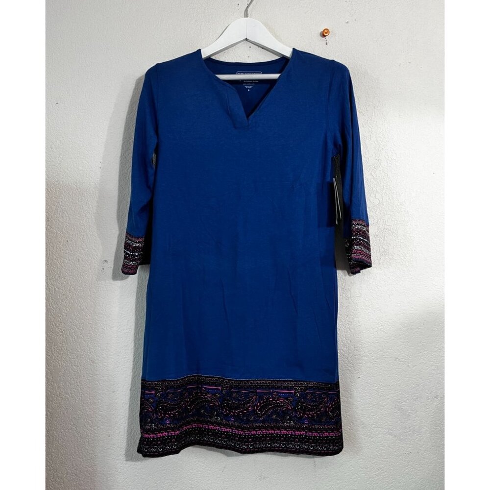 Coolibar Women Blue UPF 50+ UV Protection Tunic Dress Small Embroidered Trim New